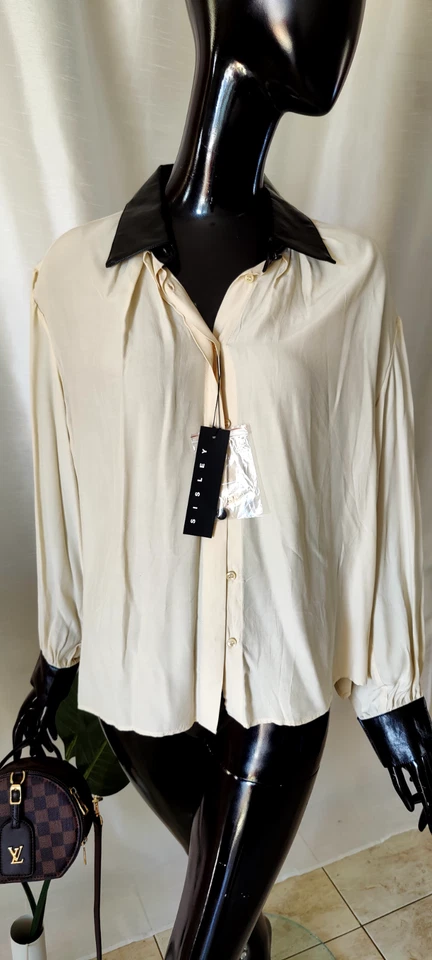 Leisure вошь кнопки рубашка SISLEY кремовый песок бежевый цвет M размер кожаные манжеты - Изображение 1 из 4