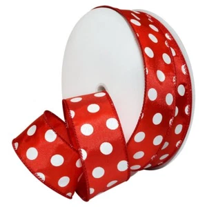 Red White Holiday Dots Polyester Ribbon Wired 1-1/2"/50 yd Gift Wrapping - Picture 1 of 1