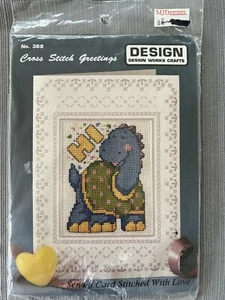 Cross Stitch Greetings #369 "HI" Dinosaur Cross Stitch Card Kit  - Picture 1 of 2