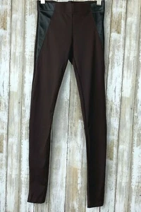 David Lerner Contrast Faux Leather Panel Leggings Black Merlot Brown XS NEW $108 - Picture 1 of 7