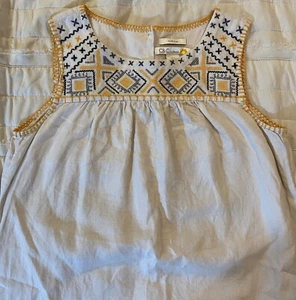 C&C California Dress Womens Small Natural Linen Embroidered Yolk Boho Mini Shift - Picture 1 of 13