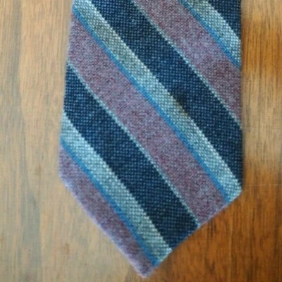 Vintage Mens Tie Wembley Blue Red Grey Wide Stripes Woolcrofter Old School Vtg - Image 1 of 4