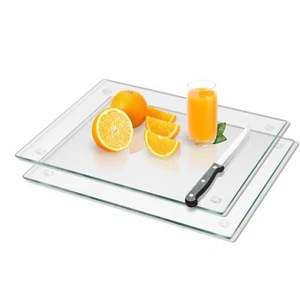 2Pcs Clear Tempered Glass Cutting Board 12"x16" Heat Resistant Non-Slip Feet - Picture 1 of 7