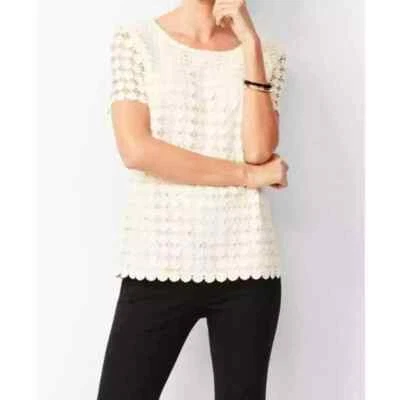NUEVO CON ETIQUETAS RSVP por Talbots Marfil Punto Encaje Top Manga Corta Blusa Lateral Cremallera Forrada XL Foto 1 de 4