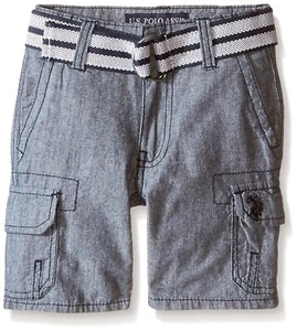 US Polo Assn S7HP55MGV Boys Children's Cargo Shorts Belted Medium Grey Size 18 - Picture 1 of 4
