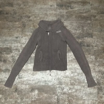 Volcom Charcoal Grey Cable Knit Cowl Neck Double Zipper Sweater, Y2K, Sz L - Image 1 of 4
