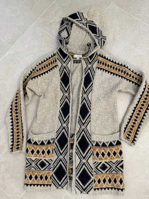 Sudadera Lucky Brand Mujer Pequeña Beige Geométrica Western Azteca Tribal Boho Foto 1 de 4