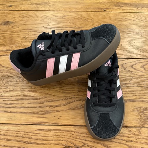 Scarpe da ginnastica Adidas VL Court 3.0 nere rosa a righe in pelle stringate taglia 3