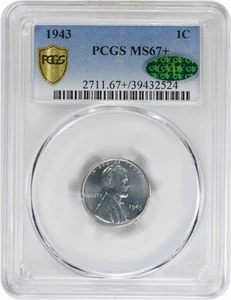 1943 Steel Lincoln Cent MS67+ PCGS (CAC) - Picture 1 of 4