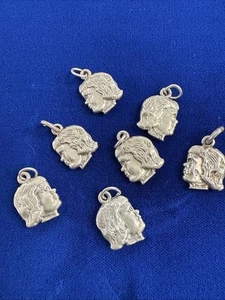 Woman Girl Head Vintage Solid 925 Sterling Silver Bracelet Charm Pendant - Picture 1 of 1