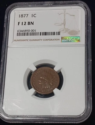 👉1877  1c  NGC  INDIAN Penny  *  KEY DATE  * NGC F12 - Image 1 of 3