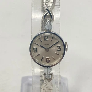 Vintage Timex Watch Women 18mm Silver Tone Stretch Band Manual Wind Up 6.5" - Picture 1 of 14