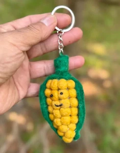 Needle Felted Peach/Chili/Corn Keychain - Handmade Wool Charm - Picture 1 of 12
