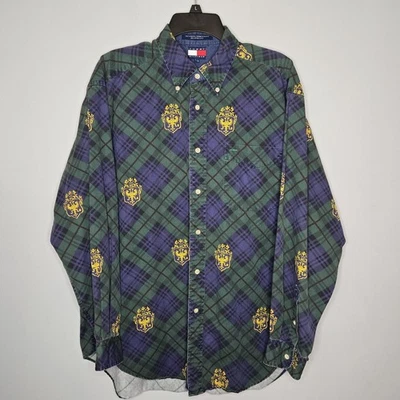 复古 Tommy Hilfiger 格子格子图案护罩纽扣礼服衬衫 — 第 1/4 张图片