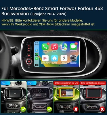 2+64G Für Mercedes Smart Forfour Fortwo 453 Android 14 Carplay Autoradio GPS NAV - Bild 1 von 4