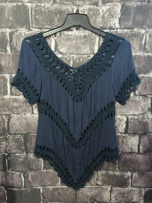 JODIFL Crochet Encaje Azul Marino Boho Túnica Top Cubrir Kimono Para Mujer Mediano ¡EXCELENTE ESTADO USADO! Foto 1 de 4