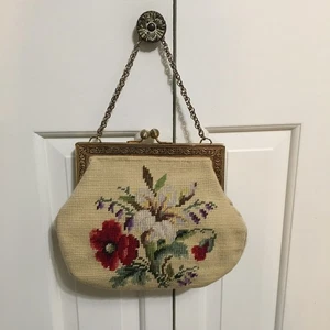 Vintage/Antik Floral Needlepoint Rahmentasche Blumen Handtasche mit Kettenhenkel - Bild 1 von 14