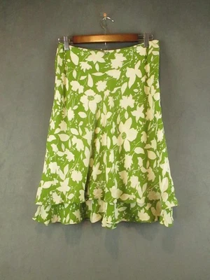 Falda Kate Hill para mujer 4 verde blanco floral 100 % seda línea A dobladillo con volantes en capas Foto 1 de 4