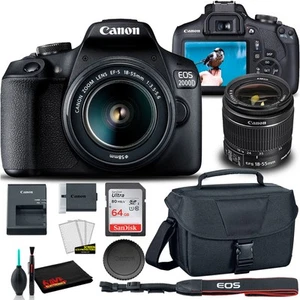 Canon EOS 2000D Camera W/ 18-55mm Lens + Bag + Sandisk 64GB Card + More - Picture 1 of 8