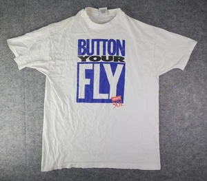 Vintage Levis 501 Button Your Fly Shirt Mens Large White Graphic Tee USA 90s - Picture 1 of 15