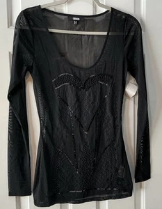 NUEVA BLUSA TOP MANGA LARGA TRANSPARENTE BORDADA CON CUENTAS ASOS talla 6 - Imagen 1 de 5