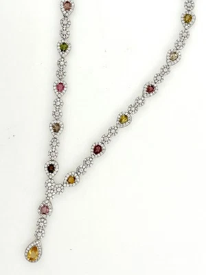 Originale 925 Argento Sterling Multi-Gemstone & Quarzo Massiccio Collare 48cm - Immagine 1 di 4