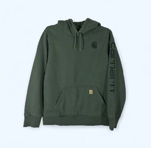 Carhartt Hoodie Womens Large Green Spell Out Long Sleeve Pullover Workwear 12-14 - Picture 1 of 7