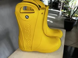 Crocs Handle It Pull On Rubber Rain Boot Juniors 3 Yellow - Picture 1 of 6