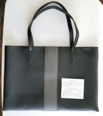 Bolso de Mano Vince Camuto "Suerte" Vegano Negro Con Rayas Grises Cuero Guijarro Foto 1 de 4