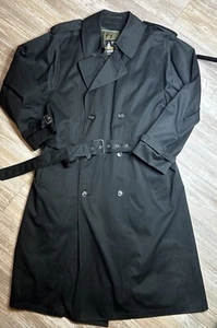 Towne by London Fog Men's Black Double Breasted Trench Coat Size 44 Zip Liner - Picture 1 of 18