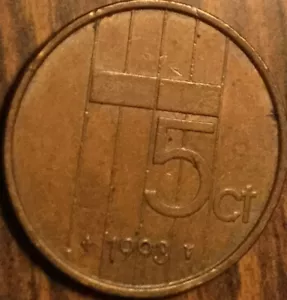 1993 NETHERLANDS 5 CENTS COIN - Picture 1 of 2