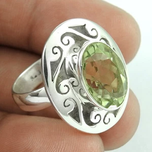 Women Gift Green Amethyst Stone Jewelry 925 Sterling Silver Ring Size 7 U33 - Picture 1 of 6
