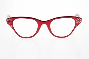 VTG Tura Red Metal Cat Eye Frames Floral Accents 1960's - Picture 1 of 10