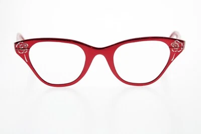 Винтажные красные металлические оправы для кошачьего глаза Tura с цветочными акцентами 1960-е - Изображение 1 из 4