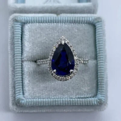 6.44 Ct Pear Cut Natural Sapphire Diamond Wedding Ring 14K Solid White Gold - Image 1 of 4