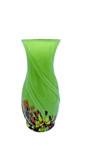 Vintage Czech Art Deco Chartreuse Molded Spotted Glass Vase - Picture 1 of 5