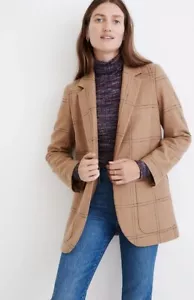 Madewell Blazer Womens Larsen Windowpane Brown Wool Blend Office EUC S - Picture 1 of 17