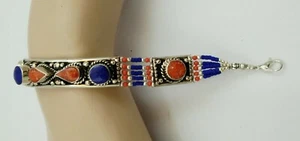 Pulsera Étnica Tibetana de Plata Esterlina Coral Coral BS25 - Imagen 1 de 2