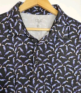 Camisa polo de golf 1764 para hombre talla grande patrón de pájaros azul - Imagen 1 de 6