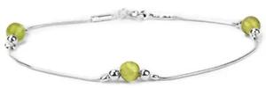 Stunning 925 Sterling Silver stacking Snake Bracelet with PERIDOT gemstone 7.5" - Picture 1 of 7