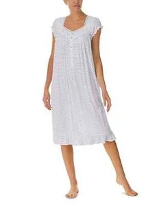Neu mit Etikett $ 74 Eileen West weiß/blau WEICHES seidiges Modal RÜSCHENSAUM Walzer Nachthemd S - Bild 1 von 4