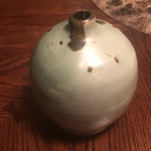 Blue Green Thick Glaze Studio Pottery Vase 5” Tall Marked Bottom Green & Brown - Picture 1 of 7
