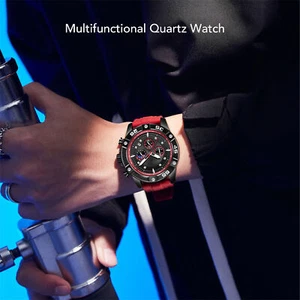 Men Quartz Watch Silicone Strap Wristwatch Big Dial Casual Male Watches Red Belt - Picture 1 of 22
