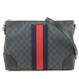 Auth GUCCI Shoulder Bag Gray Black GG Supreme Leather 474139 Used - Picture 1 of 24