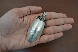 925 STERLING SILVER WHITE TURBO SHELL PENDANT - Picture 1 of 2