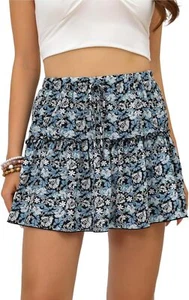 Mini Skirts for Women High Waisted Ruffle Skirt Cute Casual Layere (Blue,Size:S) - Picture 1 of 5