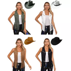 Damen Weste Country Jacke Konzerte Fransenweste Motor Outfit Vorne Offen 70er - Bild 1 von 50