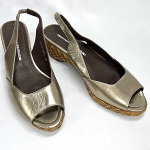 Donald J Pliner Kaila Gold Peep Espadrille Wedge Slingback Sandals Womens 8 M - Picture 1 of 11
