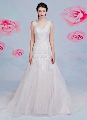 HBH Brautmode Brautkleid Ivory/Altrosa Spitzenapplikationen Glitzertüll - Bild 1 von 4