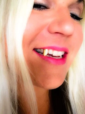 NEW 14k Gold gp VAMPIRE FANG Grill single tooth cap Hip Hop DRACULA Grillz BLING - Image 1 of 4